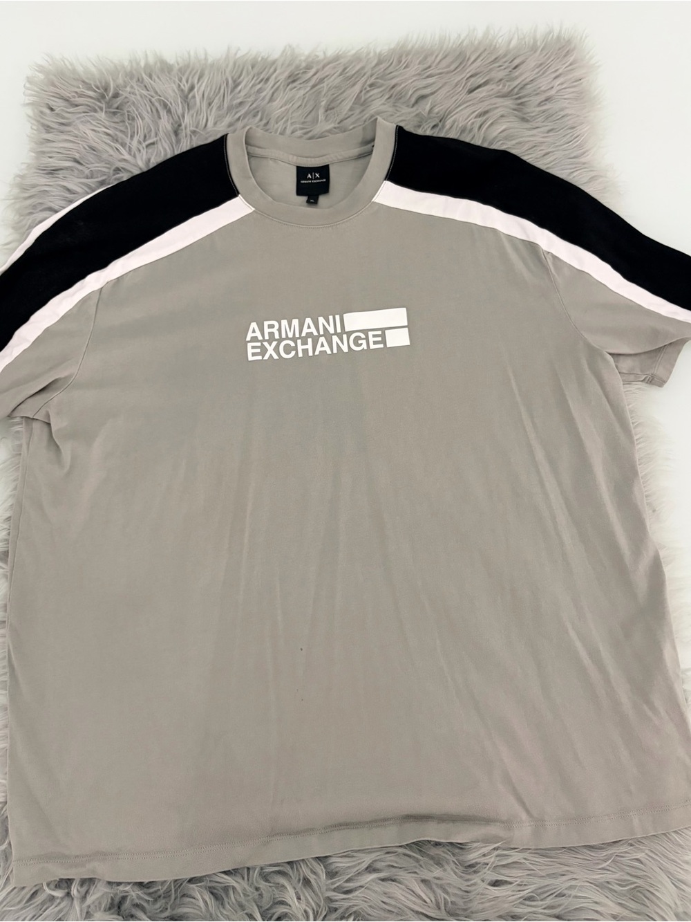 Armani Exchange Gray, Black & White Colorblock Logo Crewneck Tee